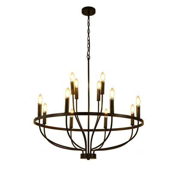 12-Light Farmhouse Ceiling Light Chandelier Pendant Light Fixture Black