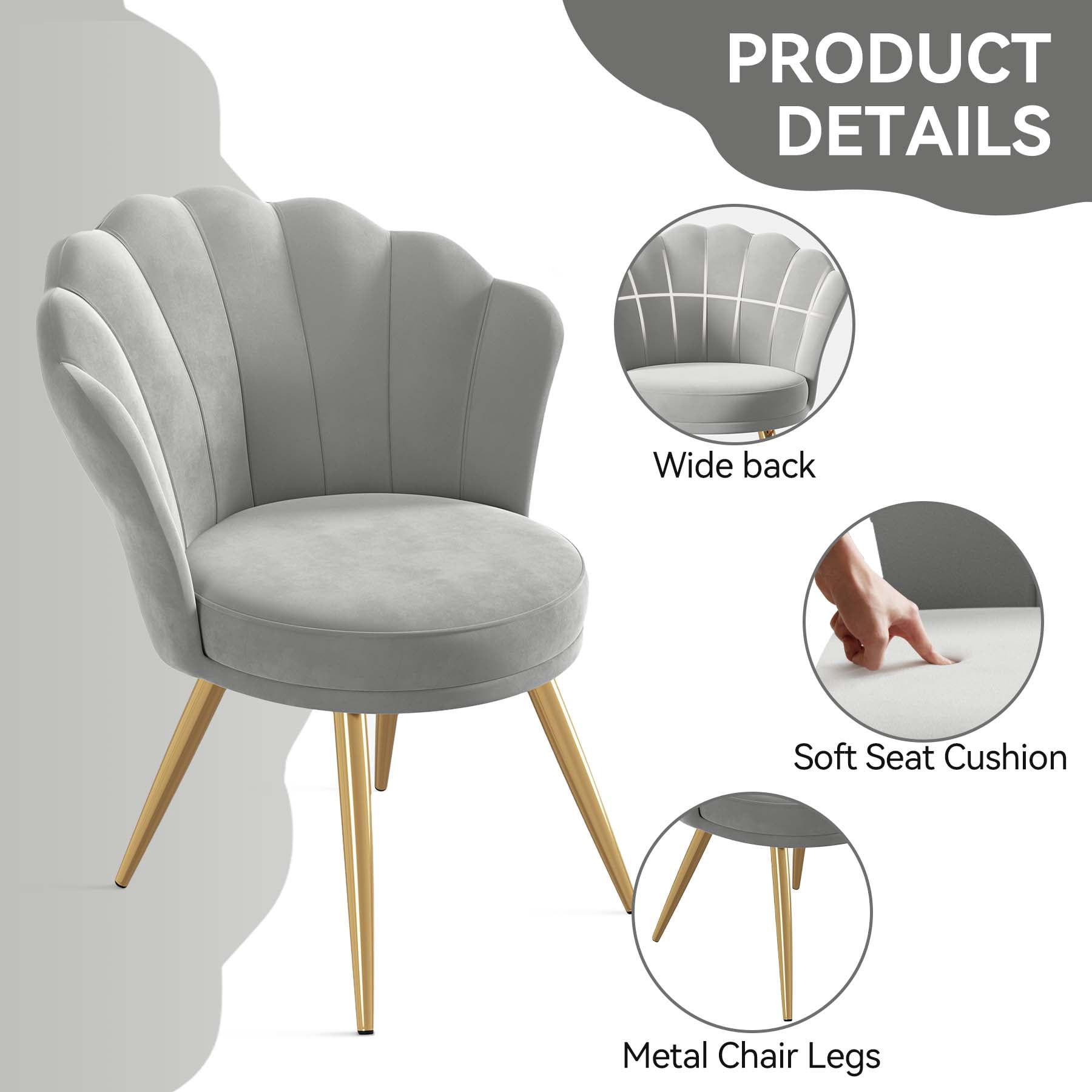 MOONMISS Velvet Modern Accent Chair with Gold Metal Legs, Upholstered Beauty Chair for Bedroom, Makeup Room