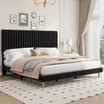 thumbnail image 1 of King Size Bed Frame, Adjustable Height Headboard, Velvet Upholstered Platform Bed Frame, No Box Spring Needed, Easy Assembly, Black, 1 of 7