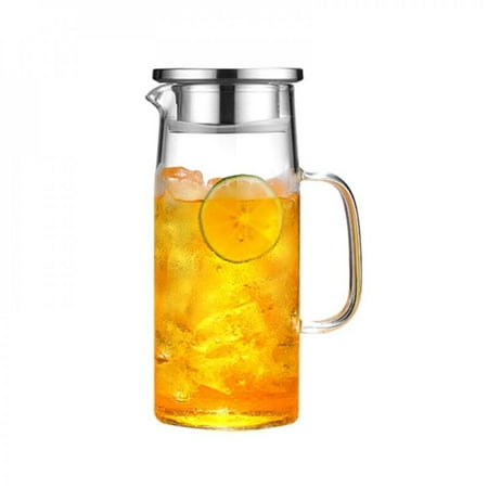 

SweetCandy 1L-1.5LHeat-resistant Glass Jug Straight Body Pot Cold Water Cup Teapot Boiling Water Quality Alloy Tea Cover Cold Water Bottle