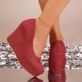 thumbnail image 5 of Gpaecead Women's Platform Wedge Heel Pumps Round Toe Solid Color Faux Suede Slip On Comfortable Dress Shoes For Office Party Daily B-Red, 5 of 8