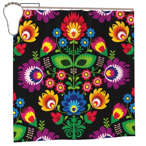 Honeii Traditional Floral Polish Print Shower Curtain 72x72in,Bathroom Curtain,Waterproof Fabric Shower Curtain Set with Hooks