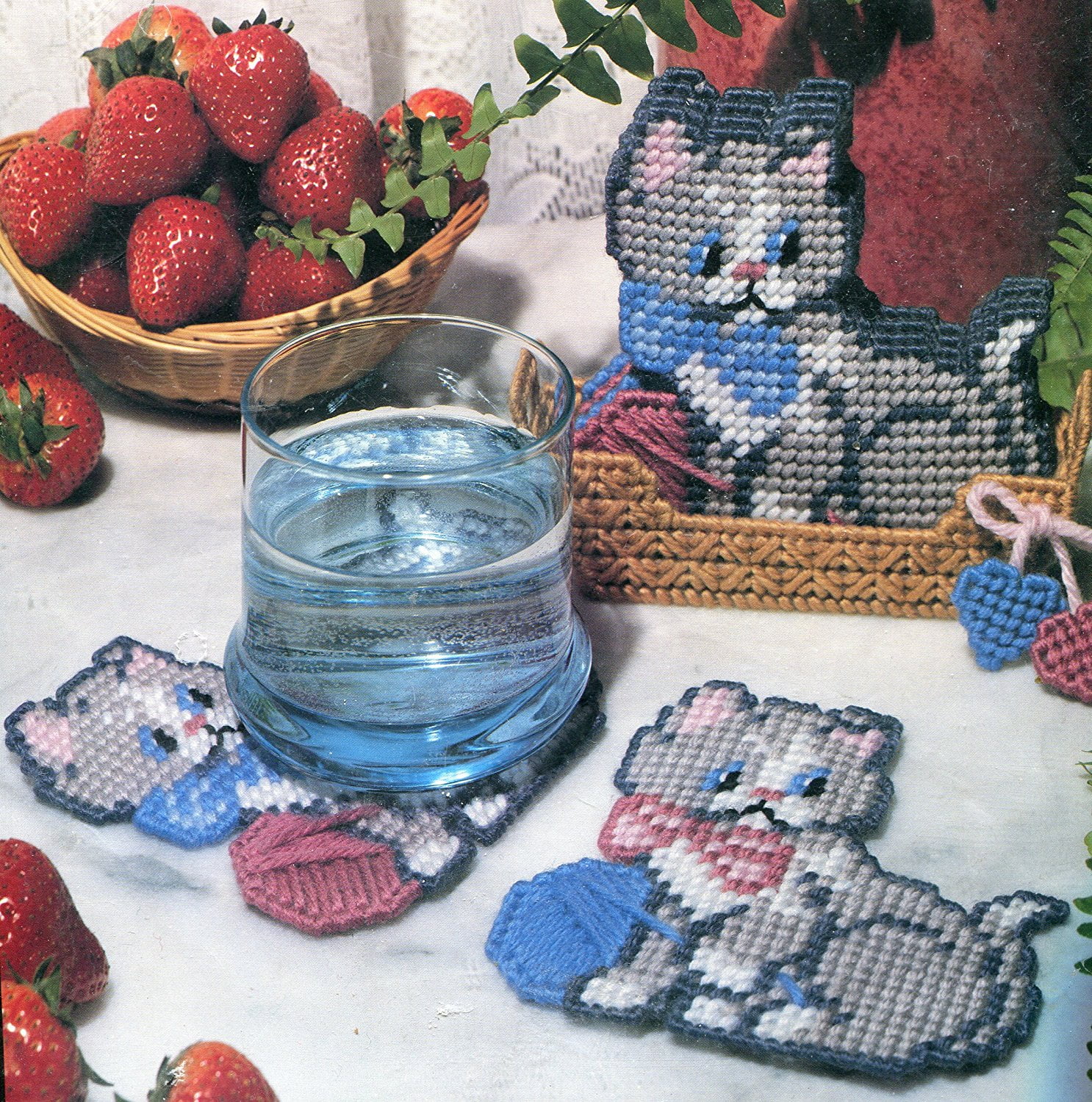 Bucilla Plastic Canvas Needlepoint Kit Set of 7 Playful Kitten Coasters