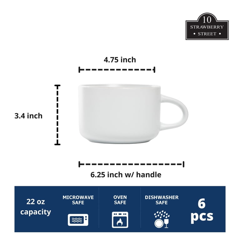 10 Strawberry Street Wazee Matte 4.75" 22 oz Stoneware Mug, Set of 6, White