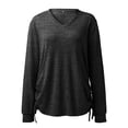 thumbnail image 3 of TIANZEN Women's Solid Color Long Sleeved V Neck Ruffled Loose T Shirt Top For /Summer Womens Athletic Wear, 3 of 3