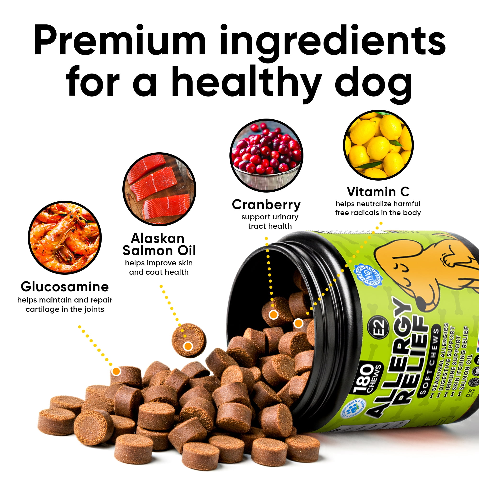 Dog Allergy Relief Chews – Anti Itch for Dogs with Colostrum & Salmon Oil – Reduces Paw Licking & Hot Spots – Omega 3 Fish Oil - Dry Skin & Coat Supplement for a Happy, Healthy Pup - 180 Count
