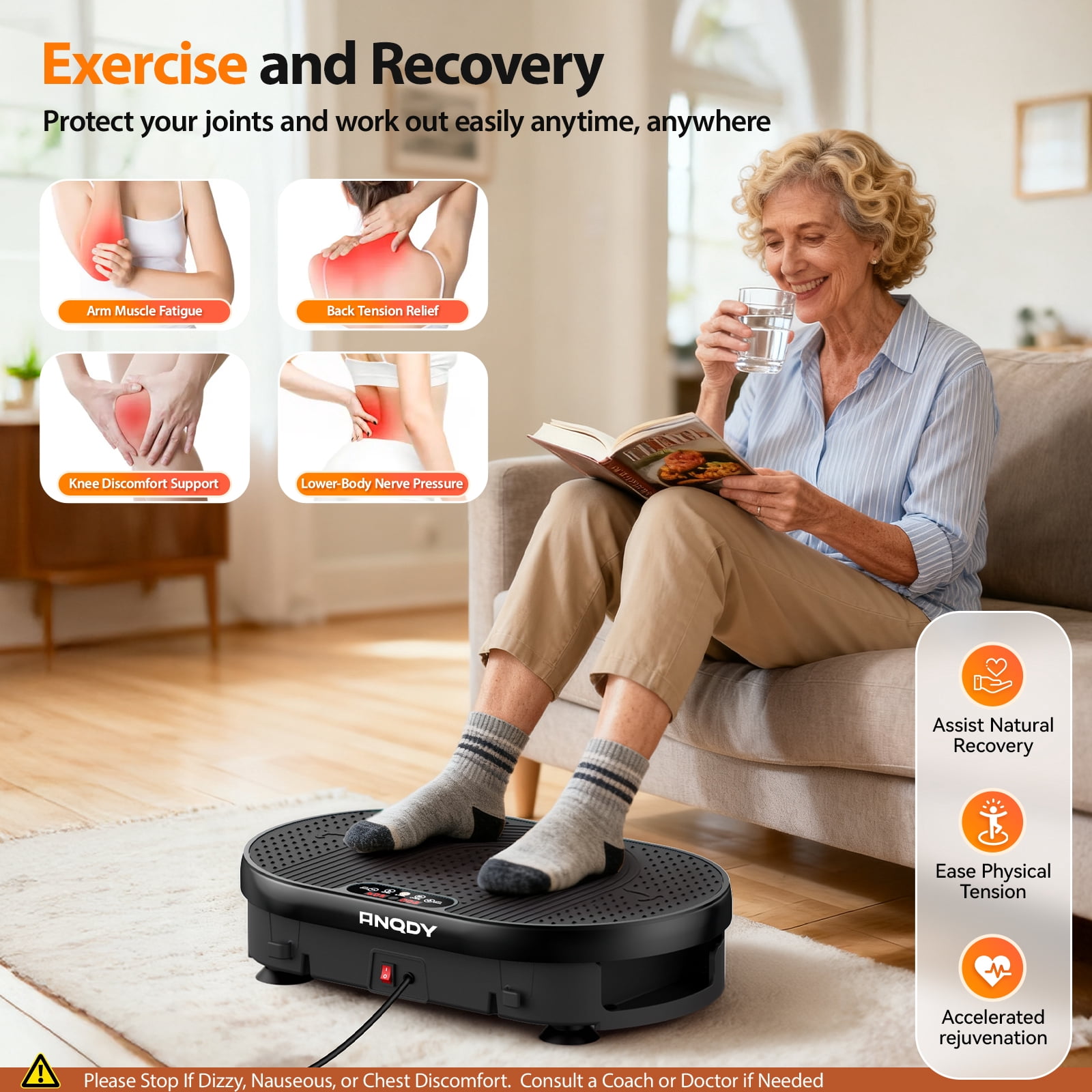 Anqdy Whole Body Vibration Plate for Weight Loss Lymphatic Drainage, Home Workout Vibrating Muscle Toner with 2 Resistance Bands