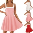 thumbnail image 3 of Women's Square Neck Tie Shoulder Mini Dress Fit and Flare Sleeveless Casual Graduation Party Dress, 3 of 3