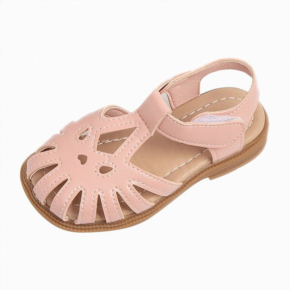 Ymyiu Baby Sandals Girls Sandals Strappy Cute Flats Dress Sandals for Girls Kids Summer Shoes Open Toe with Hook Loop Size 12.5 (Pink,Little Kids 12.5)