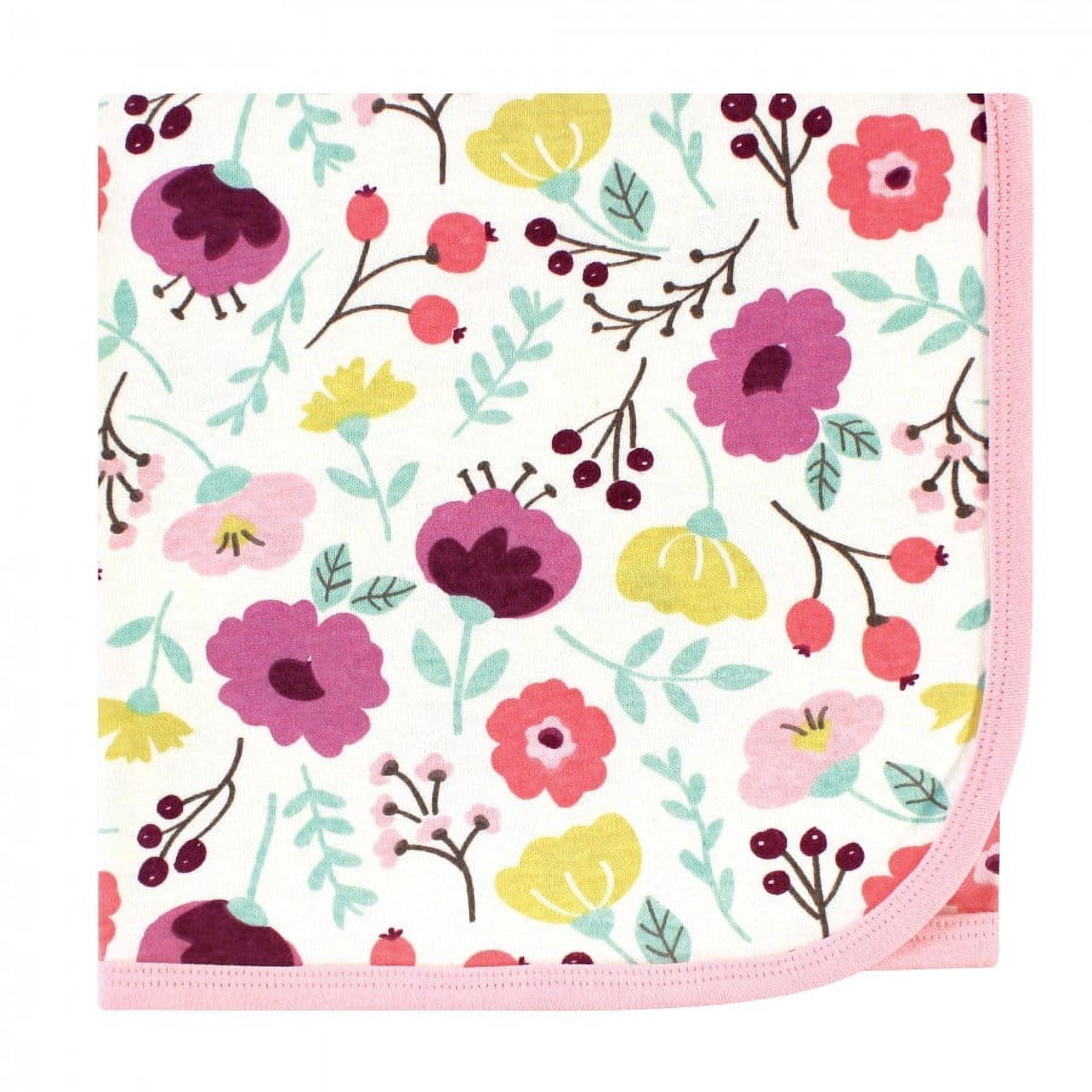 Touched by Nature Baby Girl Organic Cotton Swaddle Blanket and Headband or Cap, Botanical, One Size