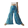 thumbnail image 1 of VISgogo - Pantalones palazzo con cinturón para mujer, pantalones de playa sueltos bohemios de cintura alta con estampado floral/a cuadros/cachemira VISgogo moda, 1 of 3