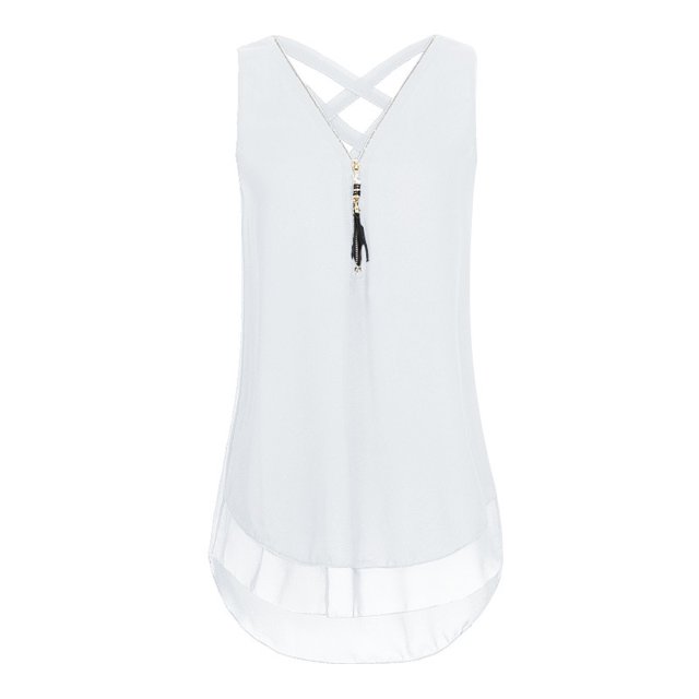 Verano de las mujeres Tank Tops corto cremallera hueco blusa Sexy cuello V sólido señoras Tops ropa Casual más el tamañopangjing