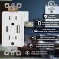 thumbnail image 2 of Enchufe de pared POWAWINI 15A con certificación UL con puertos USB C y USB A, color blanco, 2 of 7