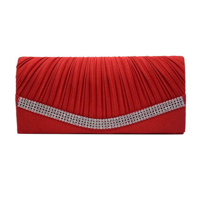 Pochette de Soirée de Mariage Plissée en Satin pour Mariée avec Strass RD