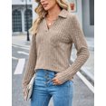 thumbnail image 4 of V Neck Sweaters For Women Lightweight Ribbed Fall Sweater Long Sleeve Pullover Popo Neck Shirts With Pocket, 4 of 6