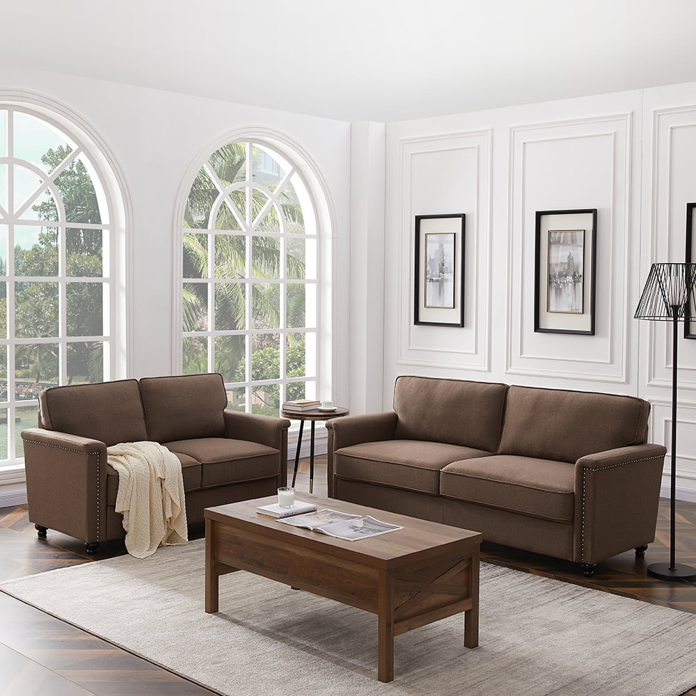 Kepooman Modern 2 Piece Sofa and Loveseat Set for Living Room Bedroom Office, Brown Kepooman Modern 2 Piece Sofa and Loveseat Set for Living Room Bedroom Office, Brown