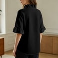 thumbnail image 6 of WCJM Women's Short Sleeve T-shirt Women Loose Fit Crewneck Blouse Ruffled Short Sleeve Pullover Cotton Linen Casual Top, 6 of 7
