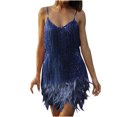thumbnail image 2 of Awdenio Women's Beach Dress , Women's Fashion Suspender Crewneck Sequin Feather Sleeveless Solid Mini Dress, 2 of 6