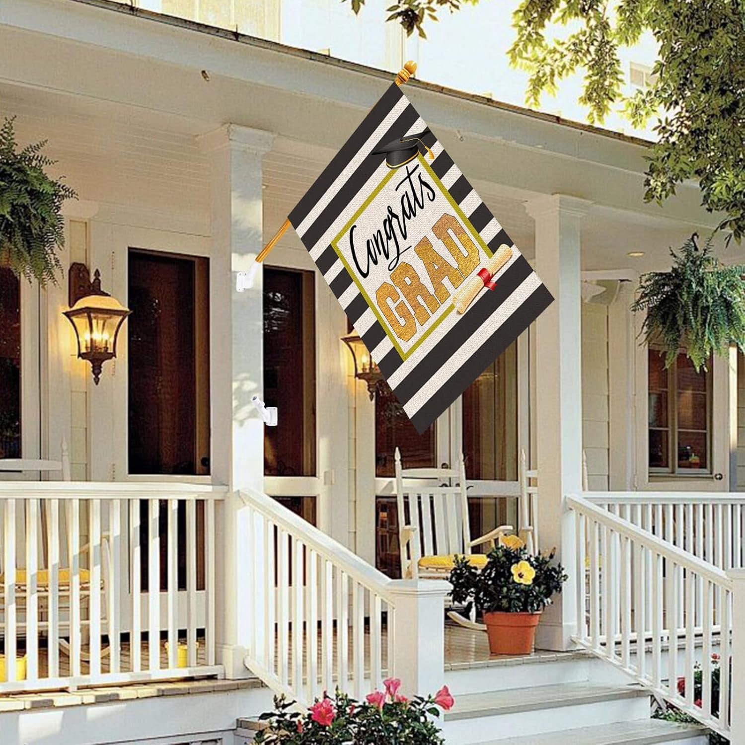 Congrats Grad Garden Flag Double Sided Outside Diploma Cap Stripes Flag, Class Of 2026 Graduation Ceremony Yard Outdoor Decoration