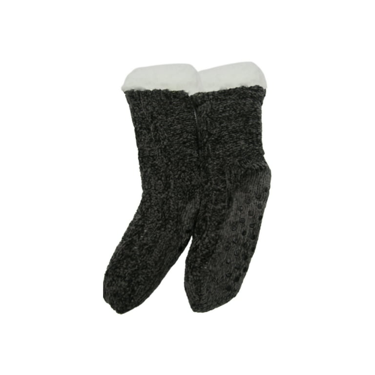 Women's Winter Super Soft Thick Warm Sherpa Cozy Fuzzy Fleece-lined Anti  slip Grippers Slipper Socks (Gray)