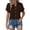 Brown, variant on Womens Short Sleeve Button Down Cotton Double Gauze Blouse Summer Beach Tops, Lightweight Breathable Crinkled Gauze Shirt with Side Slits Chest Pocket and Rolled Cuffs