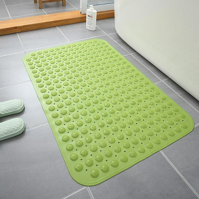 Square Shower Mat Extra Large Non Slip Mat For Elderly & Kids Bathroom Drain Holes Strong Suction Cups