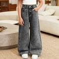 thumbnail image 2 of High Waist Flared Jeans Comfortable Stretch Denim Pants With Wash Wide Leg Trousers Casual Everyday Wear Fashion Bottom,10 Grey,9-10 Years, 2 of 9