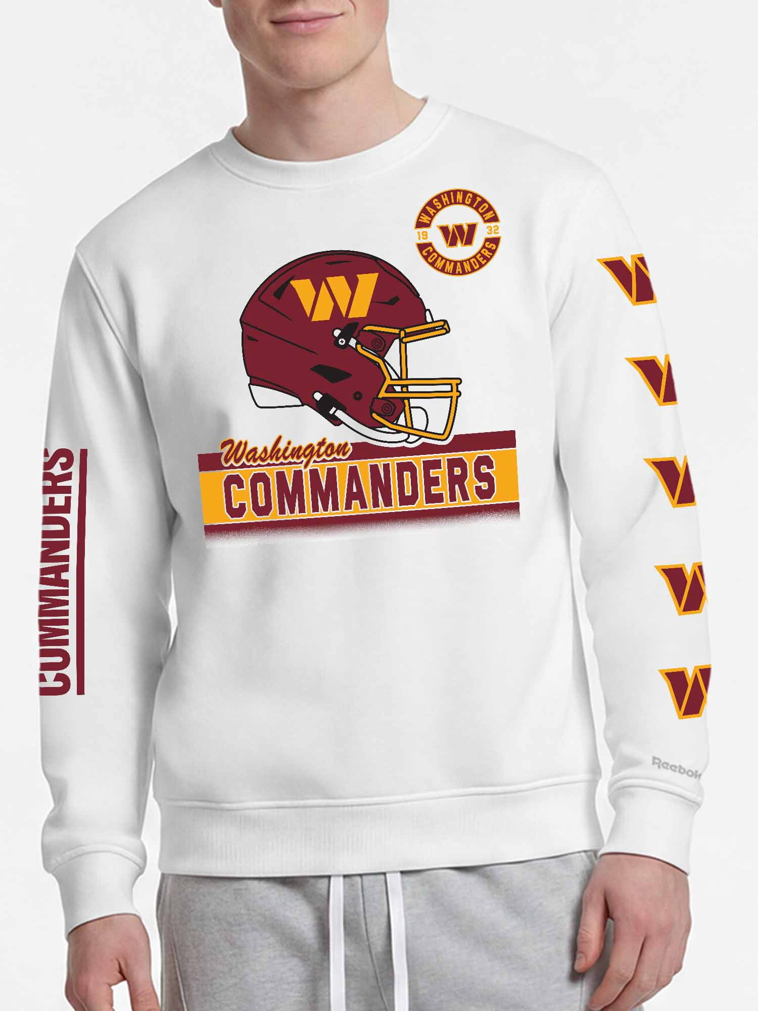 Washington Commanders Reebok Mens White Crew Sweatshirt
