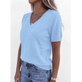 thumbnail image 4 of PRETTYGARDEN Womens Short Sleeve Sweater V Neck Trendy Pullover Tops Summer Spring Loose Lightweight Casual Blouse, 4 of 10