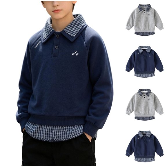 Chiccall Kids Plaid Collar Sweatshirt Multi Color Lightweight Breathable Warm Camping Hiking School Outer Shirts for Boys