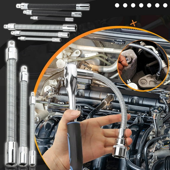 Universal Socket Wrench Extension Set 3-Piece Flexible Swivel Head Adapter Kit for Automotive , Heavy Duty Steel Construction, Multi-Purpose Mechanical Tool for Hard to Reach Areas