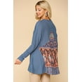 thumbnail image 3 of Waffle Knit And Woven Print Mixed Hi Low Flowy Tunic Top, 3 of 5