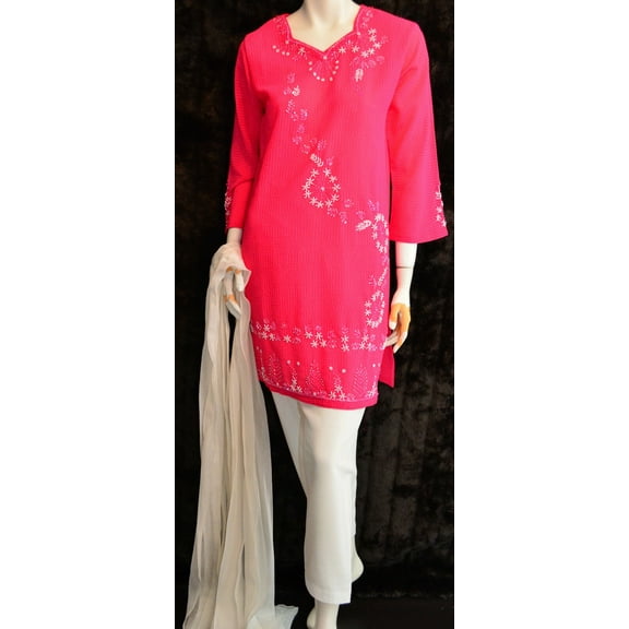 Georgette sequin embellished Fuchsia Pakistani Indian Shalwar Kameez S - M NEW