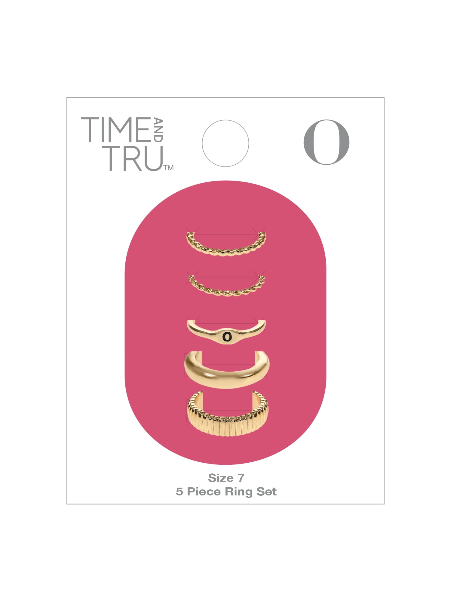 Time and Tru Goldtone Initial Letter Ring Set, 5 Piece, Size 7, Letter O