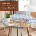 thumbnail image 4 of Easter Bunny Round Tablecloth, Fitted Table Cover with Elastic for 55"-60" Round Tables, Spring Easter Eggs Floral Blue Check Table Cloth Outdoor Indoor Dinning Party Waterproof Tablecloths, 4 of 7
