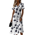 thumbnail image 2 of Minjewel Ladies Floral Casual Fashionable Short Sleeve V-Neck Dress for Spring Summer Women's Daily Casual Wear,White,M, 2 of 6