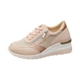 thumbnail image 2 of Wedges Shoes for Women,Wedge Sneaker,High Heel Sneakers,Walking Shoes Women,Women's Fashion Sneakers,Women's Sports Shoes Women's Breathable Lace-Up Sneakers Wedge Sports Shoes,Pink,7, 2 of 8