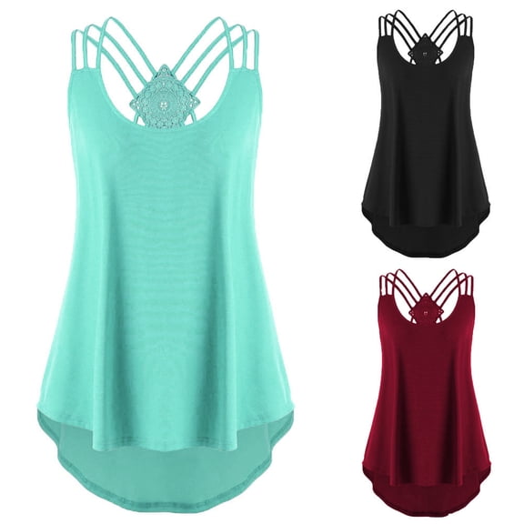 Women's Strappy Cross Back Sleeveless Tank Top, Casual Hollow Out Diamond Design Camisole, Loose Fit Basic Vest for Summer, Spring Layering and Daily Casual Wear-Wine