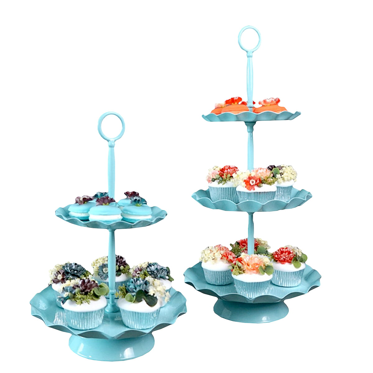 Ceramic Cupcake Stand With Blue Rose Design