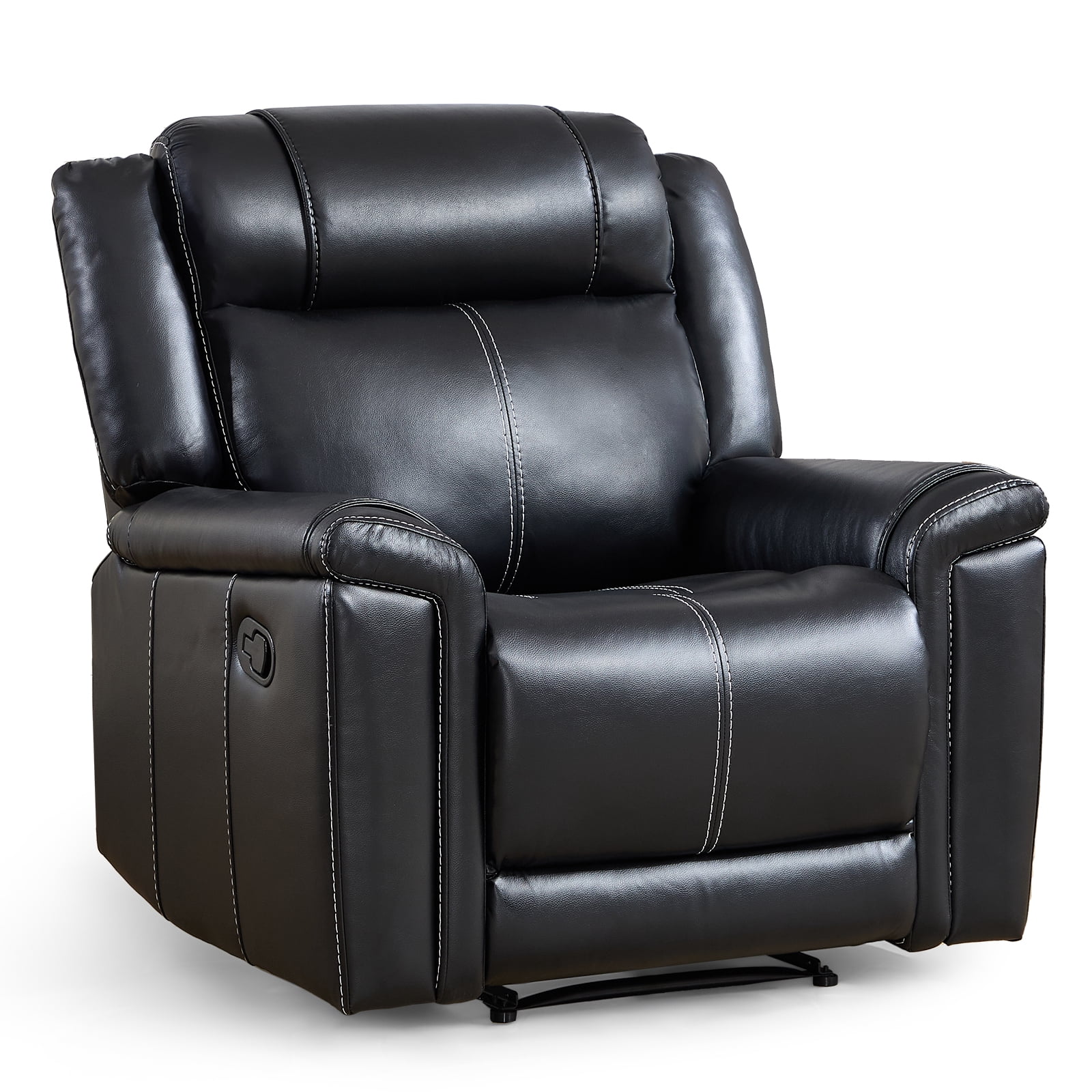 Ebello Faux Leather Manual Recliner, Mid-Century Modern Reclining Chair with Padded Headrest and Armrest for Living Room, Home Theater, Office, Black