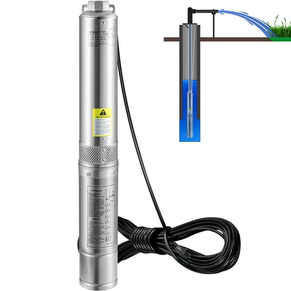 KFFKFF 2HP Deep Well Pump, Flow Rate 37GPM, Max Head Lift of 427ft, Submersible Water Pump with 33ft Cord, 1-1/4" NPT Stainless Steel Pump for Industry, Irrigation, 230V