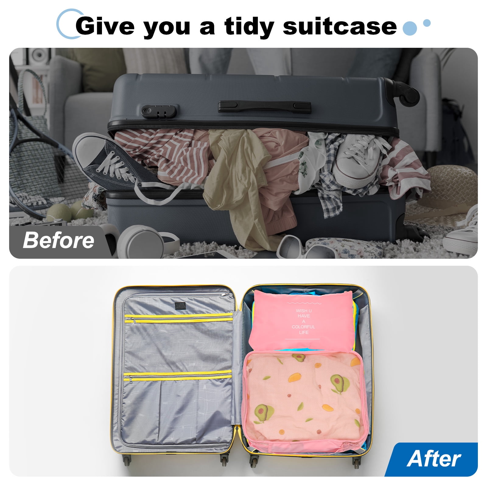 Uxcell 7Set Travel Packing Cube, Travel Bags Organizer Luggage Organizer Bags Lightweight Compression Cube Travel Essentials, Pink
