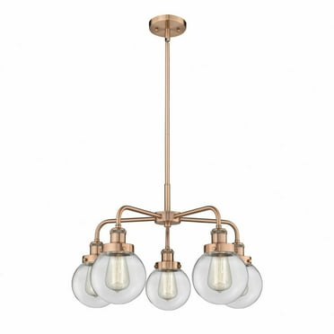 Innovations Lighting  Beacon - 5 Light 24" Stem Hung Chandelier Clear/Black Antique Brass