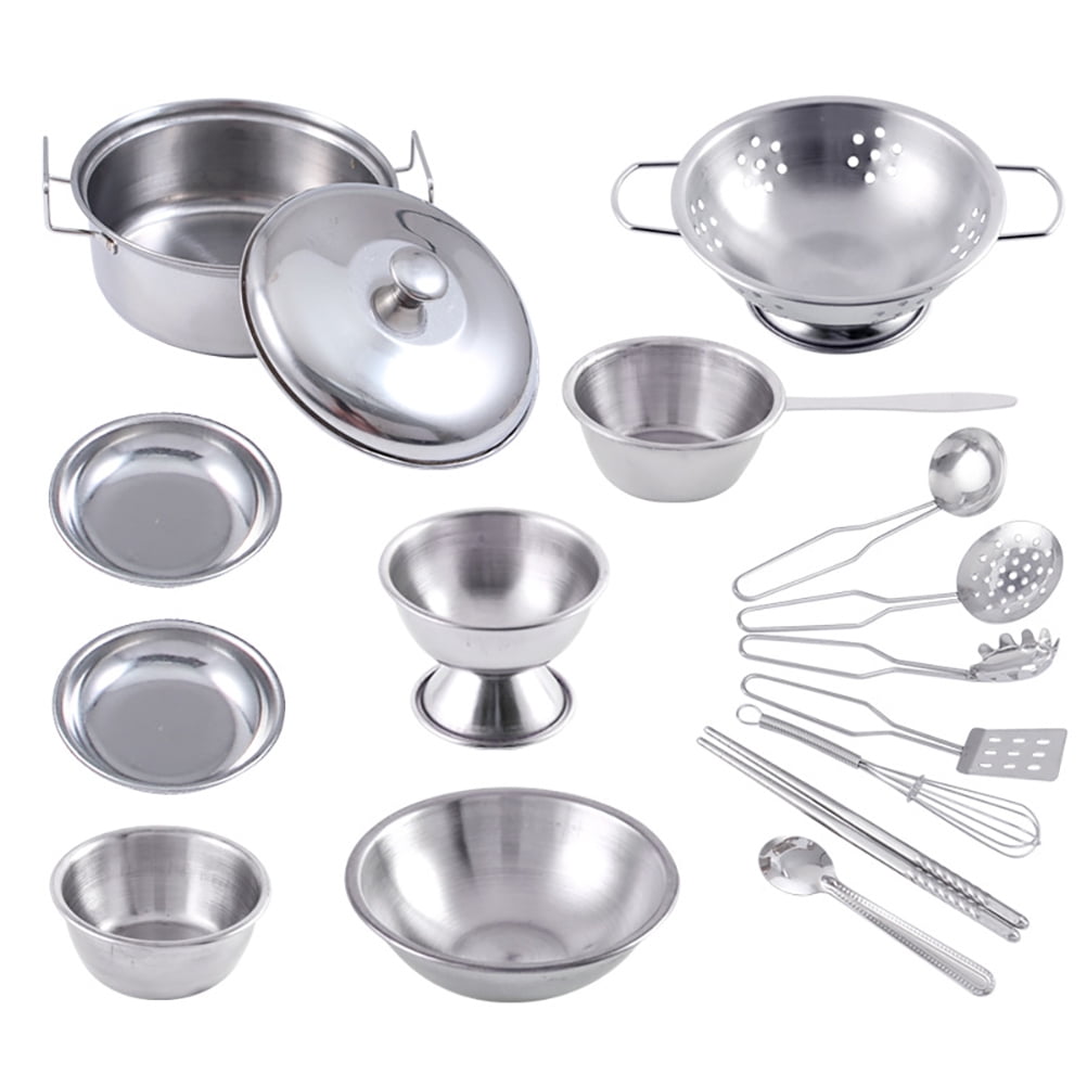16pcs Childrens Kids Play kitchen Toys Set Food Stainless Steel Cooking Utensils 