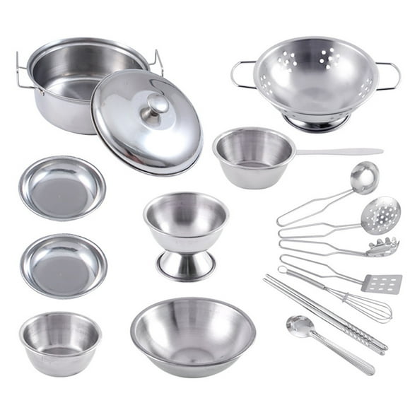 Juego de juguetes de cocina para niños de 16 Uds., juego de ollas y sartenes de cocina de acero inoxidable, herramienta de cocina, juguete para niños, regalo