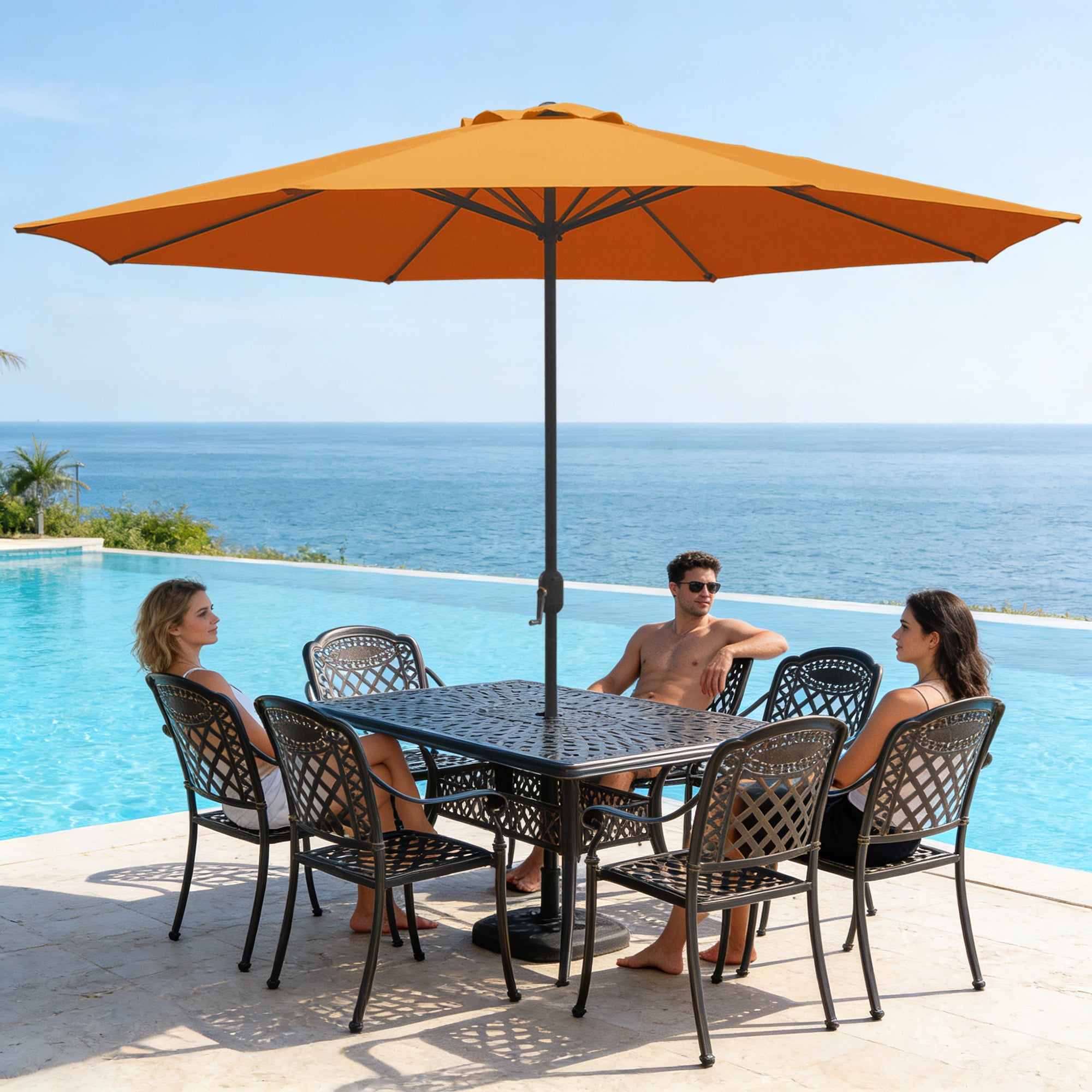Abble 11FT Outdoor Patio Umbrella with Crank Handle, Market Umbrella with 8 Sturdy Umbrella Ribs, Waterproof for Garden Deck Backyard Pool,  Orange