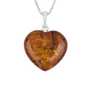 Genuine Baltic Amber Heart Pendant Necklace in Sterling Silver, 18"