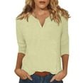thumbnail image 2 of DENGDENG 3/4 Sleeve T Shirts for Women Plus Size Elbow Casual Tops Solid Color V Neck Summer Blouses Three Quarter Length Shirts Spring Tunic Tops Beige XL, 2 of 5