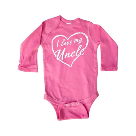 

Inktastic I Love My Uncle in White Chalk Heart Gift Baby Boy or Baby Girl Long Sleeve Bodysuit