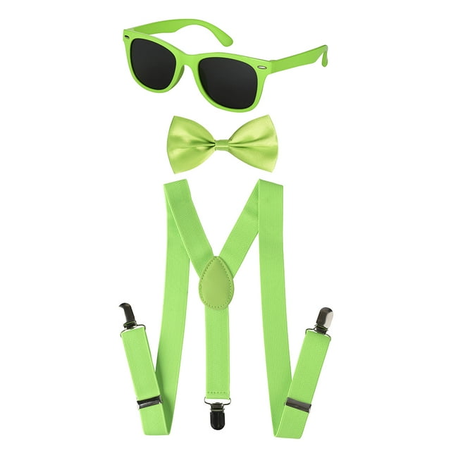 Adult Neon Suspender, Bow-tie Accessory Set Green - By Dress Up America